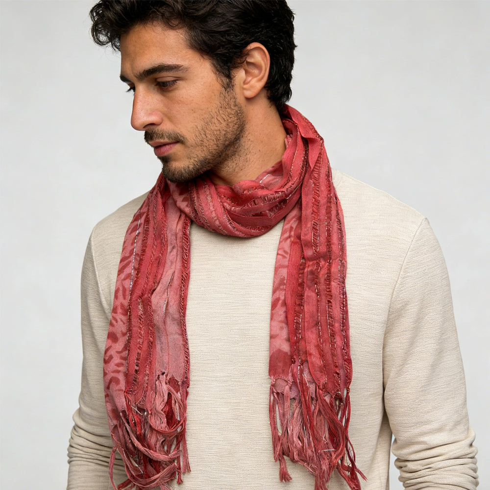 Pink Leopard Viscose Scarf With Metallic Threads - Long Boho Scarf 67inchx24inch