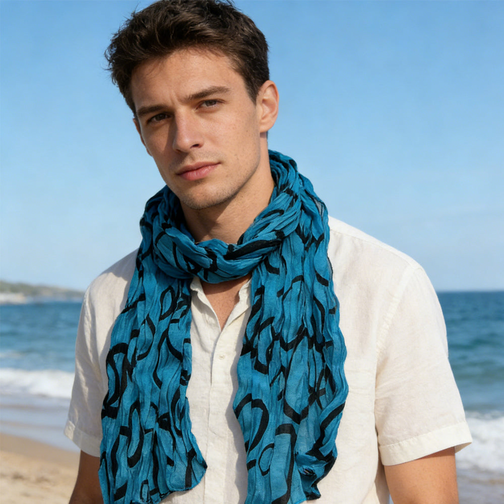 Turquoise Printed Crinkle Scarf - Summer Beach Cover-Up Accessory