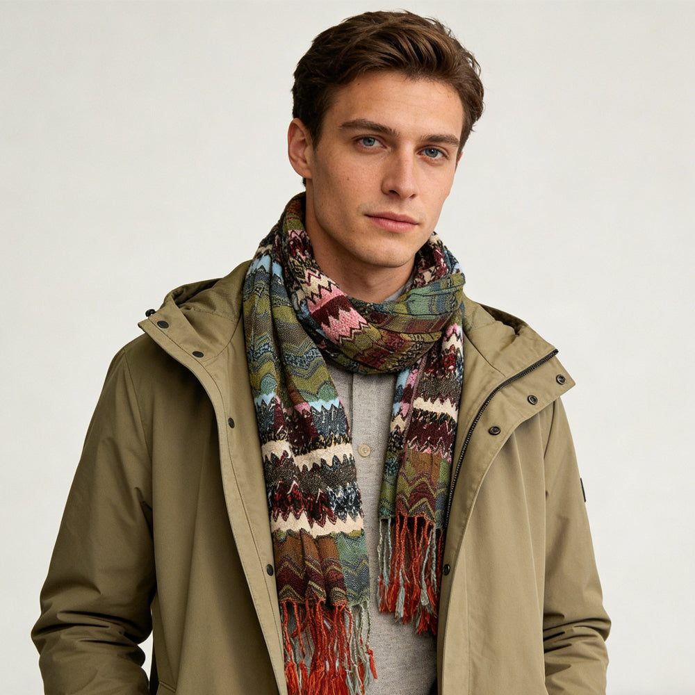 Green Jacquard Polyester Scarf - Leaf Pattern Long Scarf 70inchx27inch