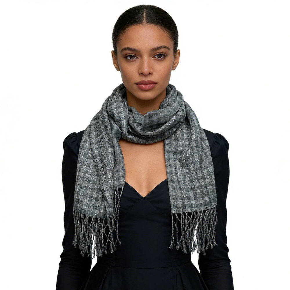 2pcs Deep Fringe Adds Movement Grey Acrylic Scarf With Fringe ,Luxe Look For Evening Wear,Scarf,vacation,daily Life,evening Party,Office Appropriate Subtlety For Women Men