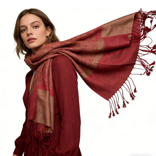 2pcs Classic Red Luxurious Jacquard Weave HeavyweightRed Jacquard Scarf ,Luxe Look For Evening Wear,Scarf,vacation,daily Life,evening Party,Office Appropriate Subtlety For Women Men