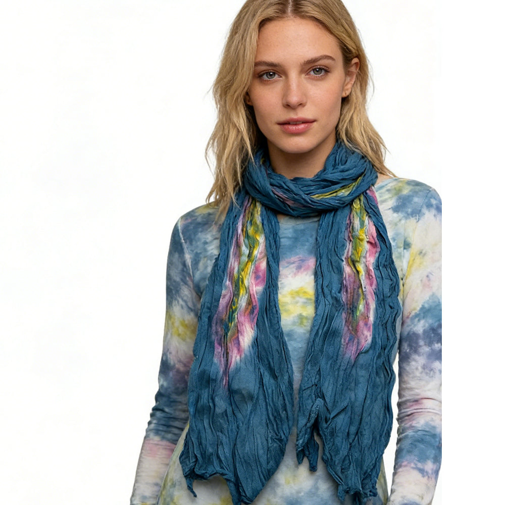 Turquoise Tie-Dye Cotton Scarf - Bohemian Crinkle Scarf 67inchx26inch
