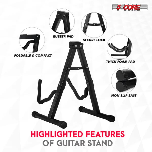 5 Core Guitar Stand 2PC A Frame W Soft Foam Arm Non Slip Rubber For Acoustic Electric Bass