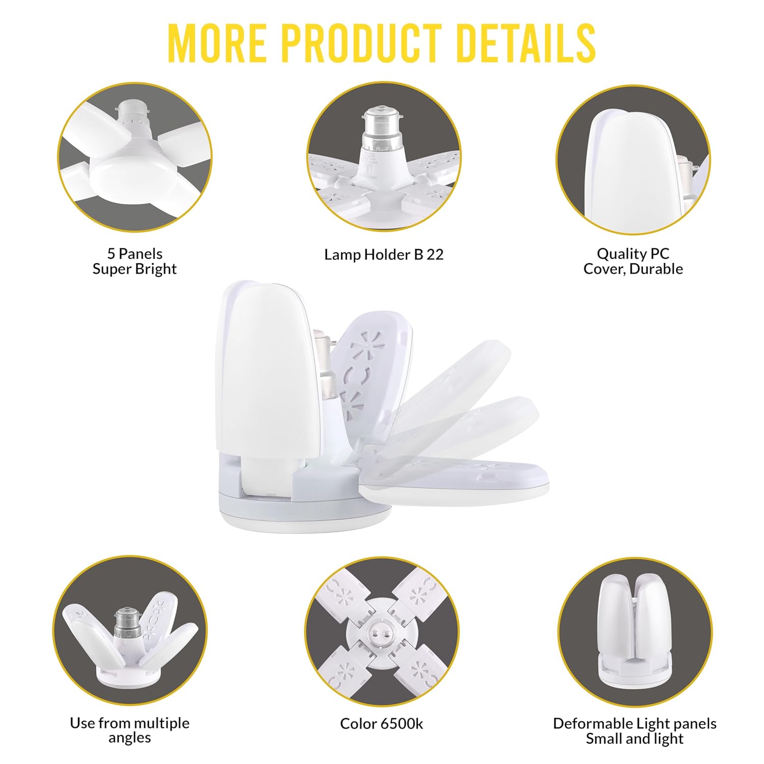 Charkee 25W Cool Day Mini fan Blade 4 Leaf Foldable LED Bulb with Angle Adjustable Ceiling Lights Home Pack of 4