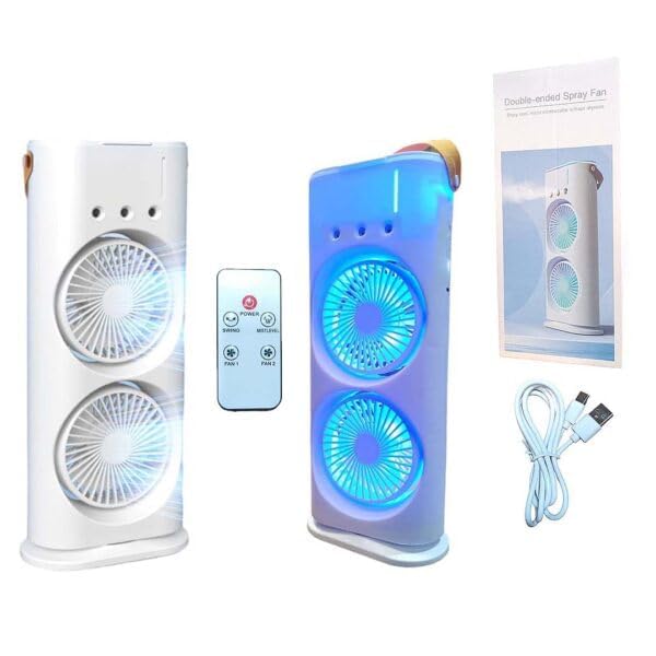 Double Ended Spray Fan, Desk Fan with Mist Spray, Travel Cooler Fan, USB Rechargeable Mini Desktop Table Cooling Fan for Office