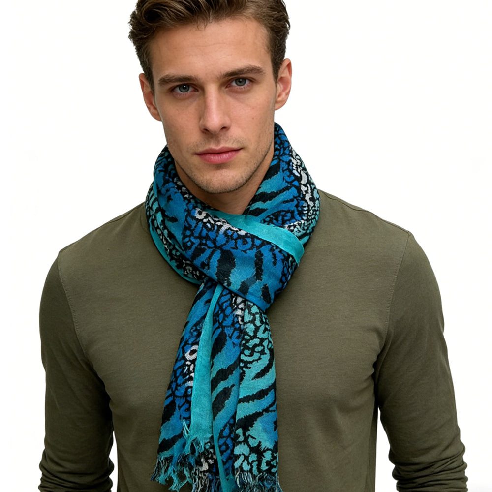Turquoise Printed Viscose Scarf - Long Boho Scarf 72inchx22inch