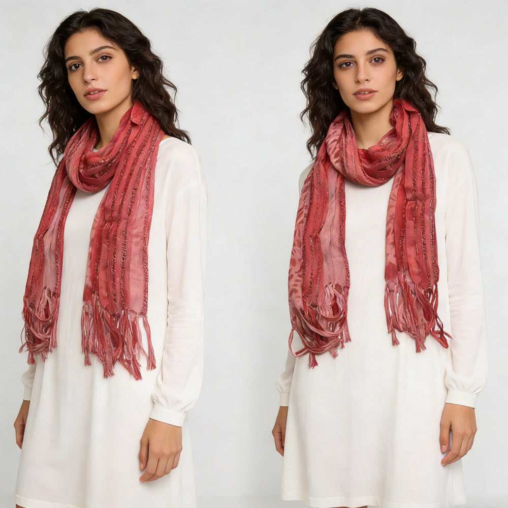 Pink Leopard Viscose Scarf With Metallic Threads - Long Boho Scarf 67inchx24inch
