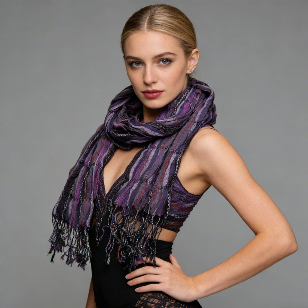Purple Jacquard Crinkle Scarf - Regal Textured Scarf 70inchx29inch