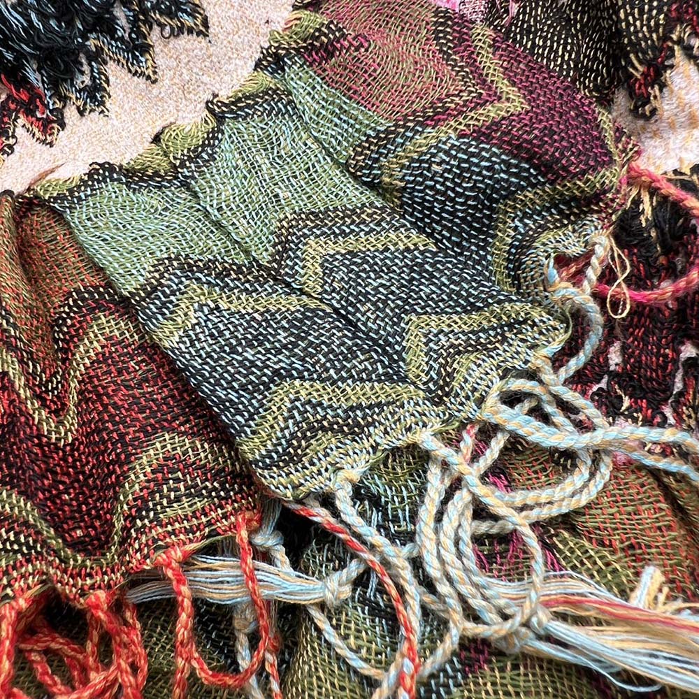 Green Jacquard Polyester Scarf - Leaf Pattern Long Scarf 70inchx27inch