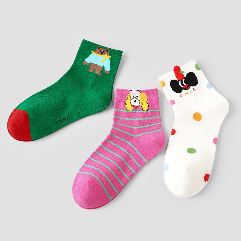 Renaissance Women's Short Socks 3-Pair Set Spring Summer Cartoon Low-Cut Boat Socks Instagram-Worthy Cute Minimalist Versatile Style For Girls