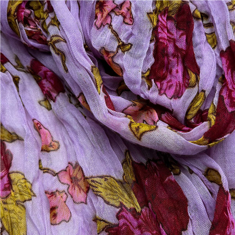 Magenta Printed Polyester Scarf - Crinkle Long Scarf 63inchx23inch