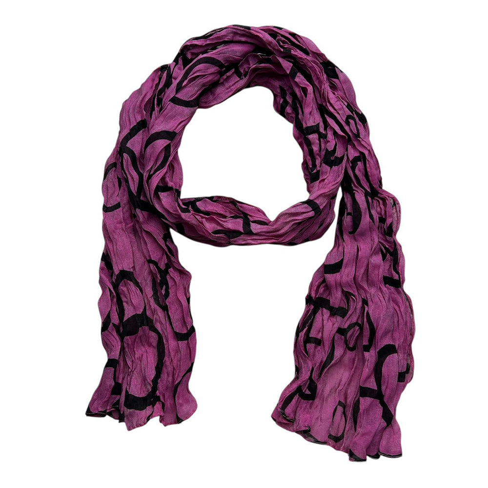 Hot Pink Crinkle Polyester Scarf - Textured Print Scarf For Casual Outfits