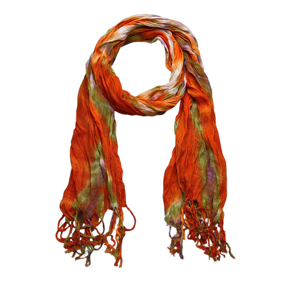 Orange Red Printed Viscose Scarf - Lightweight Dress Scarf 69inchx20inch