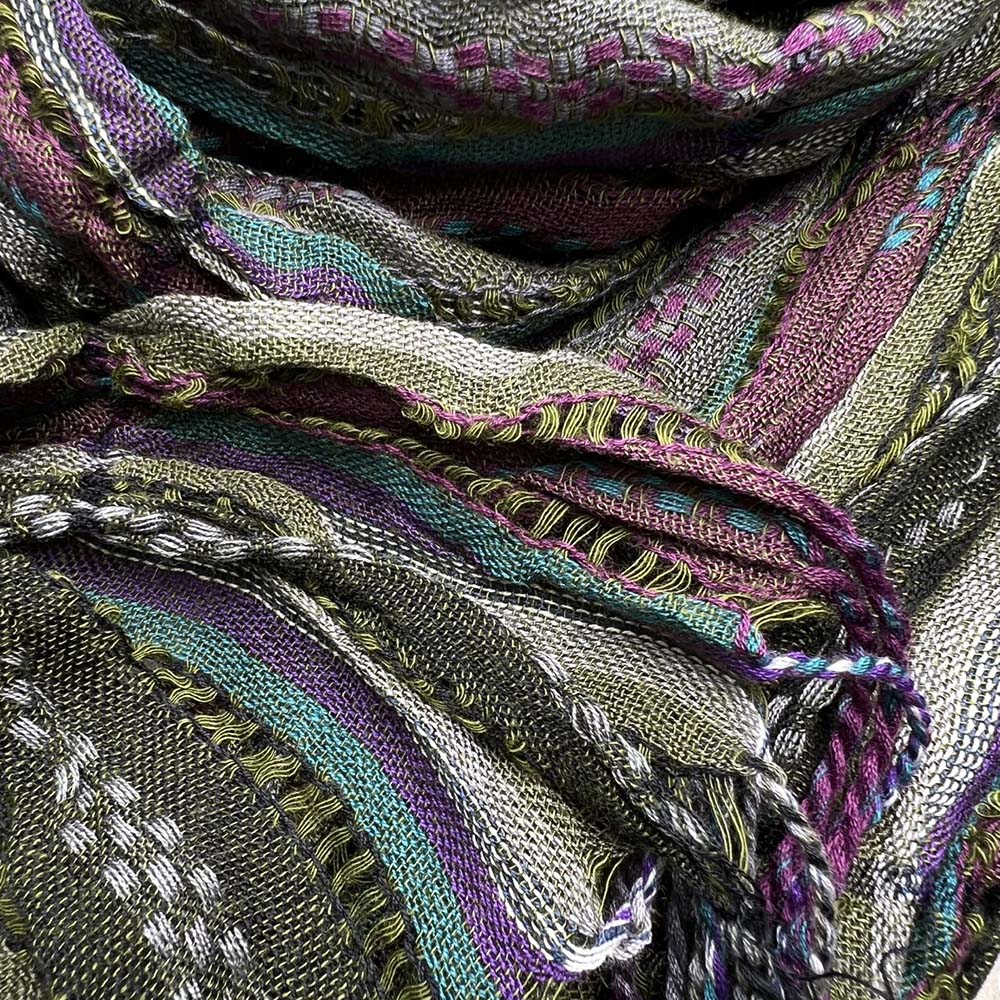 Olive Jacquard Crinkle Scarf - Textured Utility Scarf 70inchx29inch