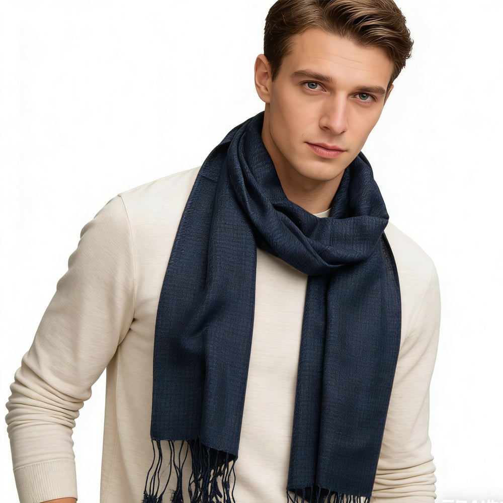Navy Jacquard Polyester Scarf - Herringbone Texture Scarf 70inchx21inch