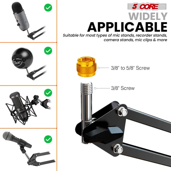 5 Core Microphone Arm Stand Upgraded Adjustable Suspension Boom Scissor Arm Mic Holder With Pop Filter 3/8" To 5/8" Adapter Mic Clip Shock Mount Cable Ties ARM SET 16