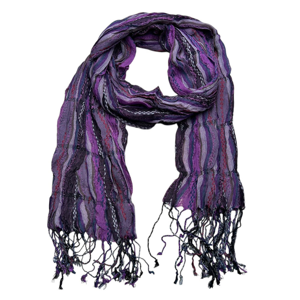 Purple Jacquard Crinkle Scarf - Regal Textured Scarf 70inchx29inch