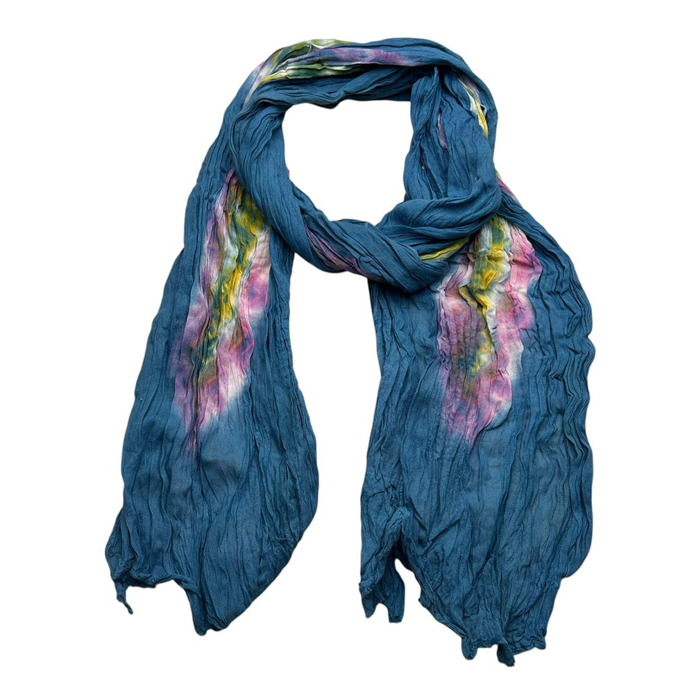 Turquoise Tie-Dye Cotton Scarf - Bohemian Crinkle Scarf 67inchx26inch