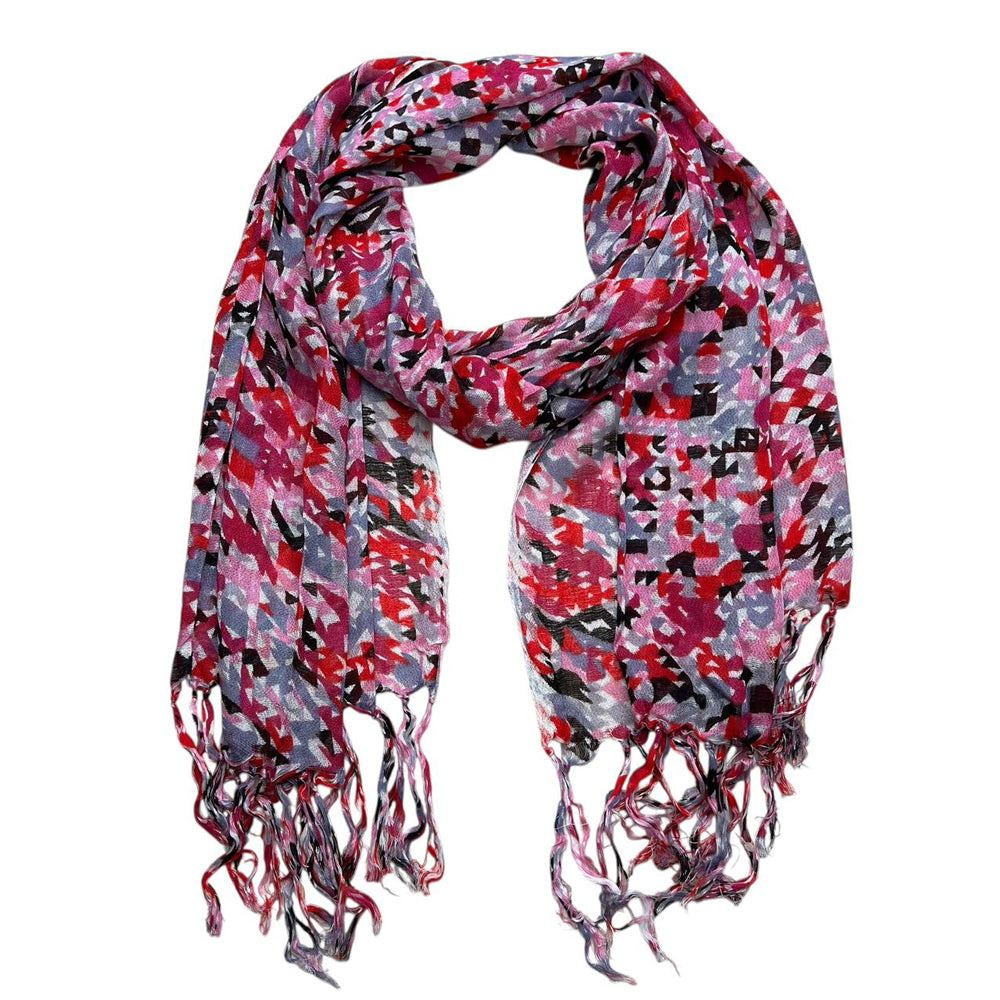 Red Printed Viscose Scarf - Flowy Long Scarf For Dresses 67inchx24inch