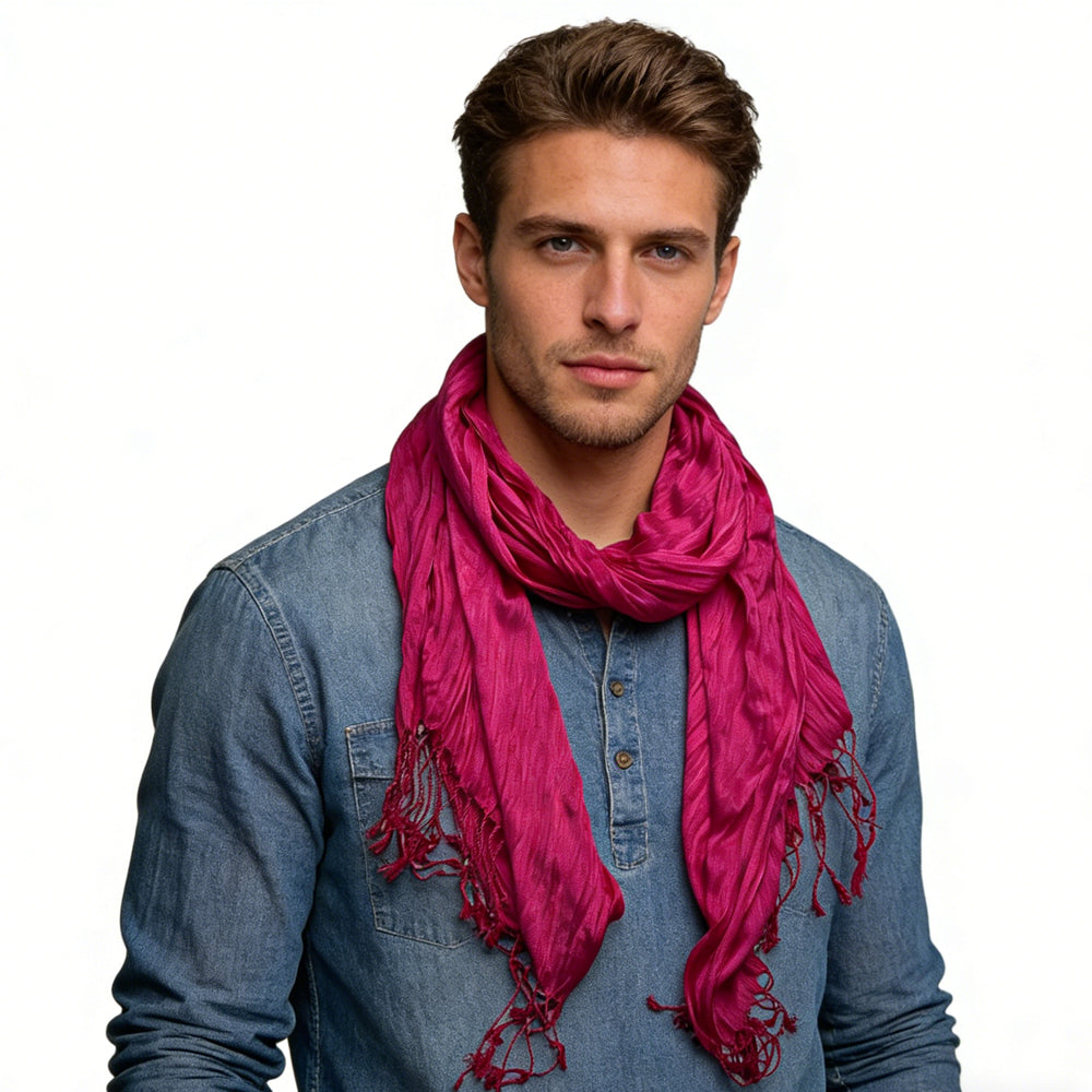 Hot Pink Dyed Crinkle Scarf - Vibrant Textured Scarf 67inchx24inch