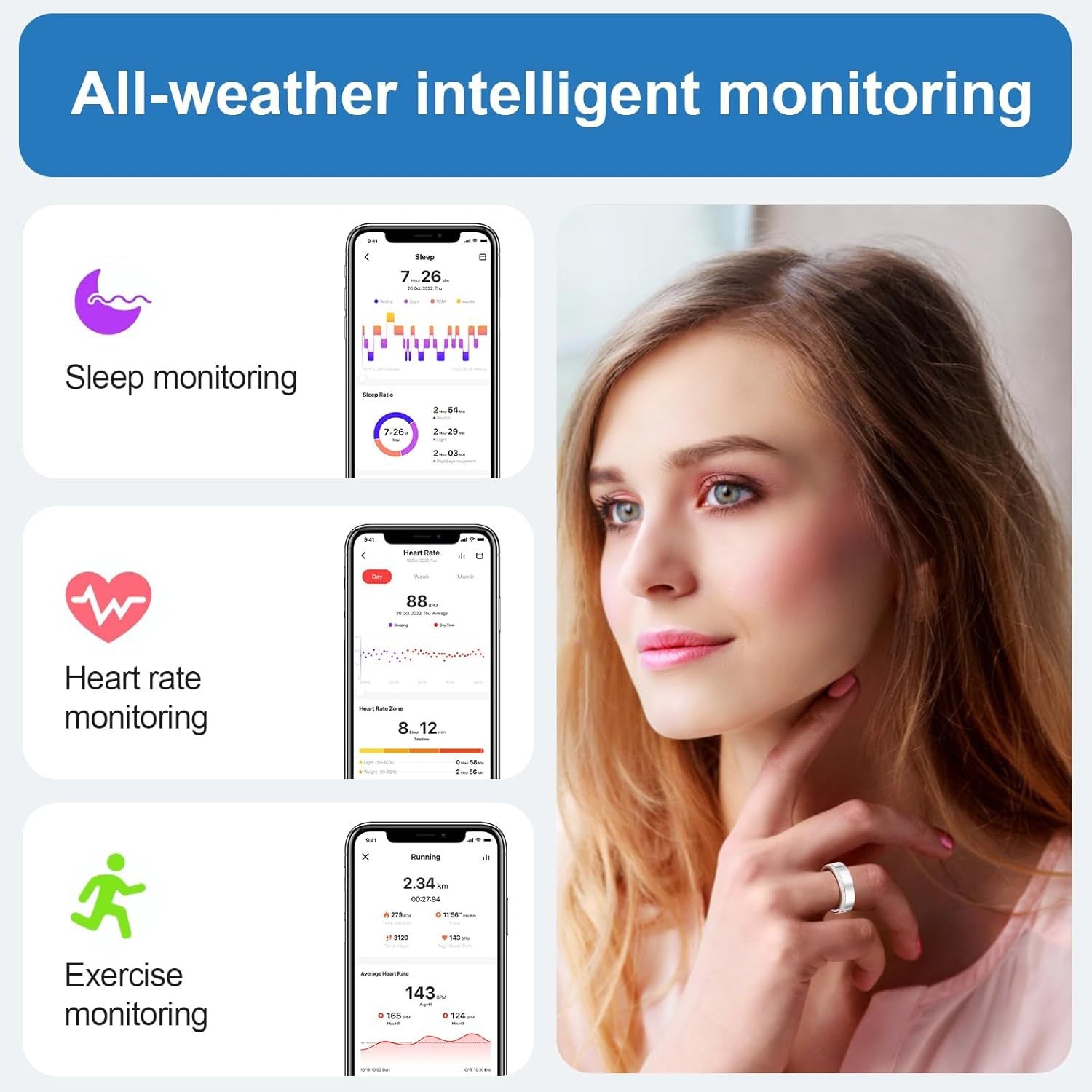 Smart Ring For Women Luxury Elegant Diamond Ring With Visible Tech Core Heart Rate Sleep Tracker Fitness Health Monitor IP68 Waterproof Compatible