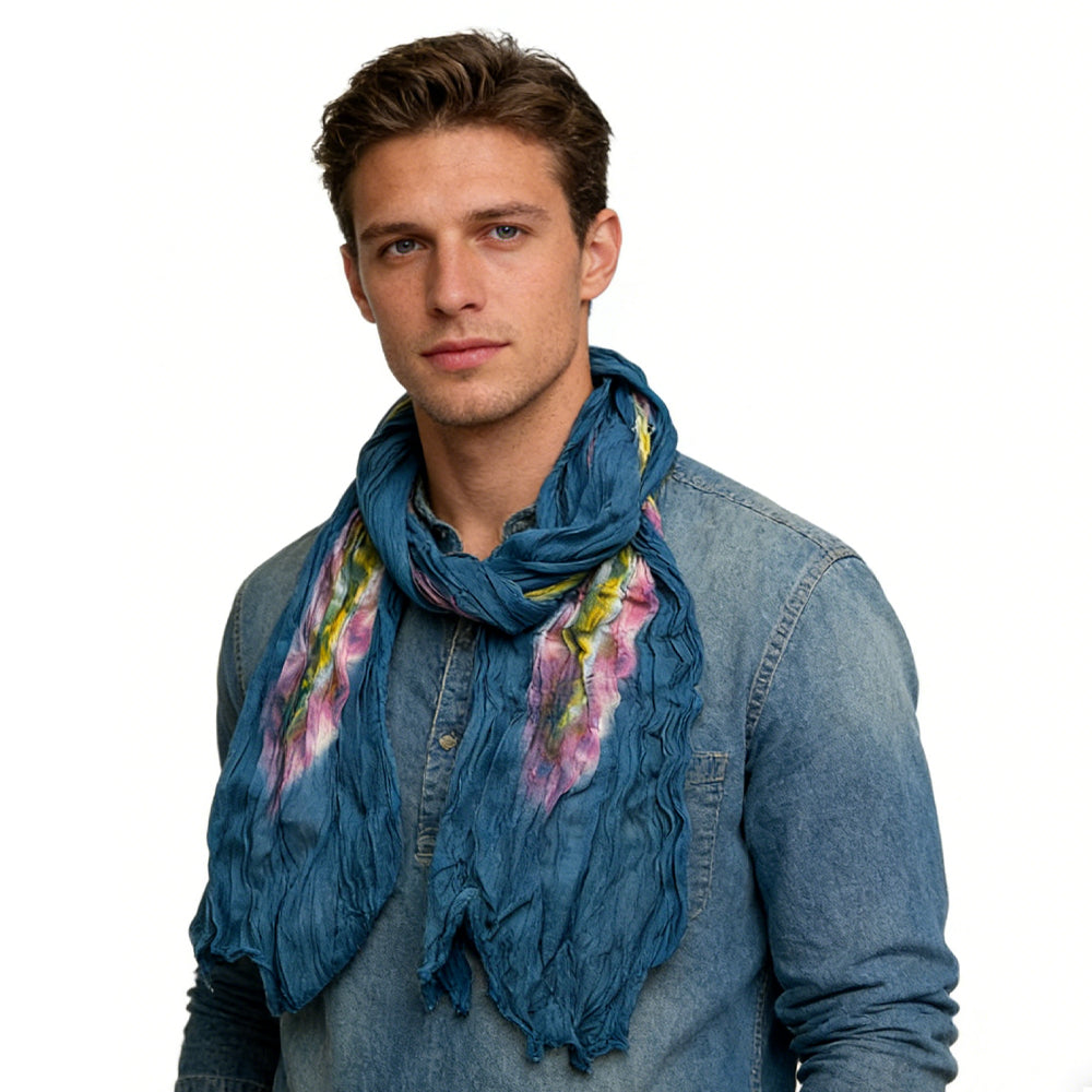 Turquoise Tie-Dye Cotton Scarf - Bohemian Crinkle Scarf 67inchx26inch