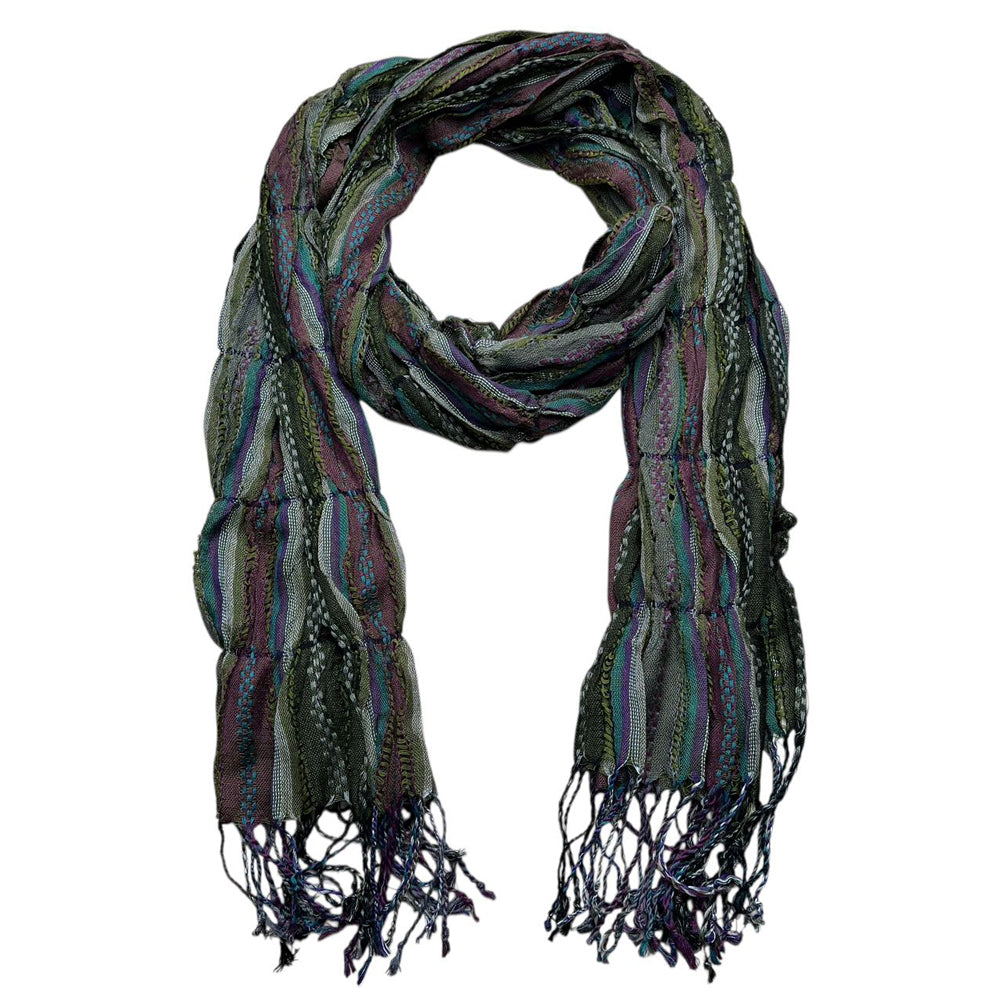 Olive Jacquard Crinkle Scarf - Textured Utility Scarf 70inchx29inch