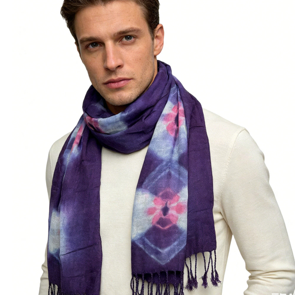 Purple Printed Viscose Scarf - Flowy Boho Scarf 59inchx24inch