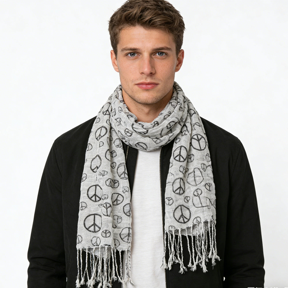 Black & White Print Viscose Scarf - Geometric Pattern Scarf 63inchx22inch