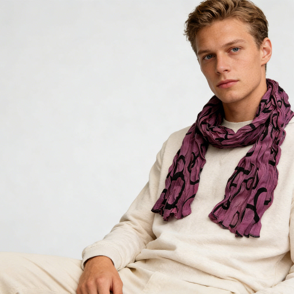 Hot Pink Crinkle Polyester Scarf - Textured Print Scarf For Casual Outfits