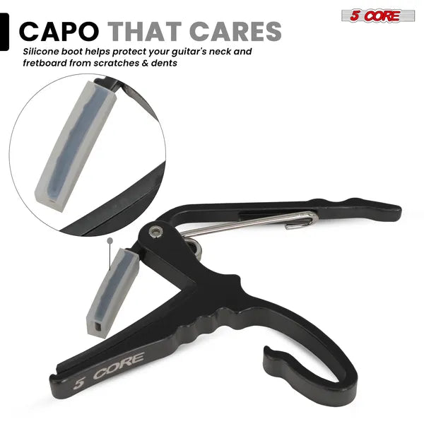 5Core Capo Acoustic Electric Guitar String Clip Banjo Mandolin Or Ukulele + 6Pcs Guitar Picks Celluloid Puas Para Guitarra + Carry Bag - CAPO AL BLU