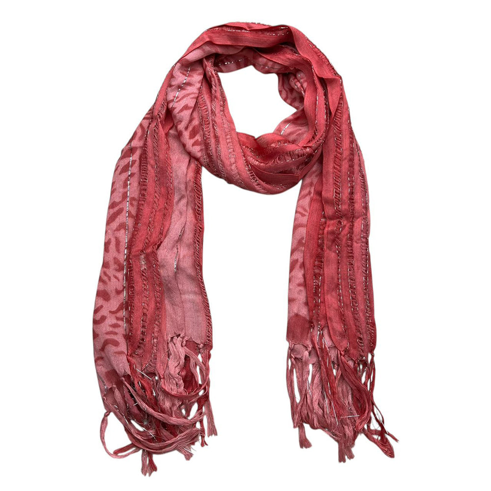 Pink Leopard Viscose Scarf With Metallic Threads - Long Boho Scarf 67inchx24inch