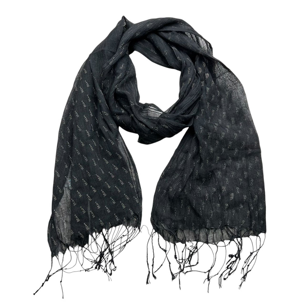 Black Printed Viscose Scarf - Elegant Evening Scarf 67inchx26inch