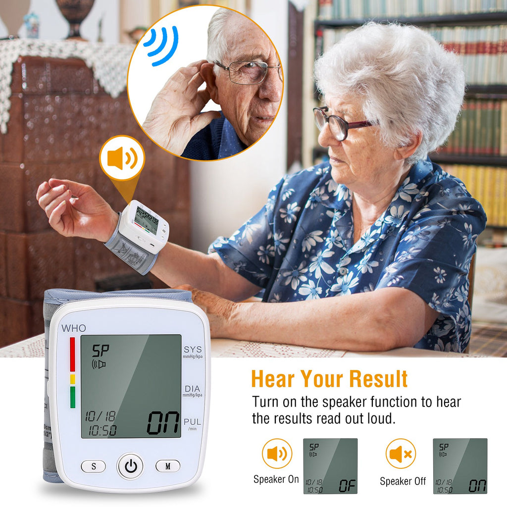 1Pc Blood Pressure Monitor Wrist Digital High Blood Pressure Cuff Heartbeat Tester With 90x2 Reading Memory 2In LCD Screen Storage Box