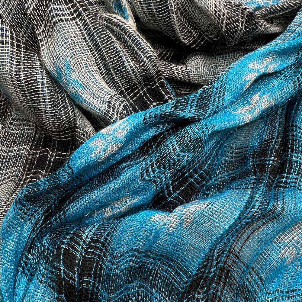 Turquoise Jacquard Crinkle Scarf - Extra Long Scarf 75inchx27inch