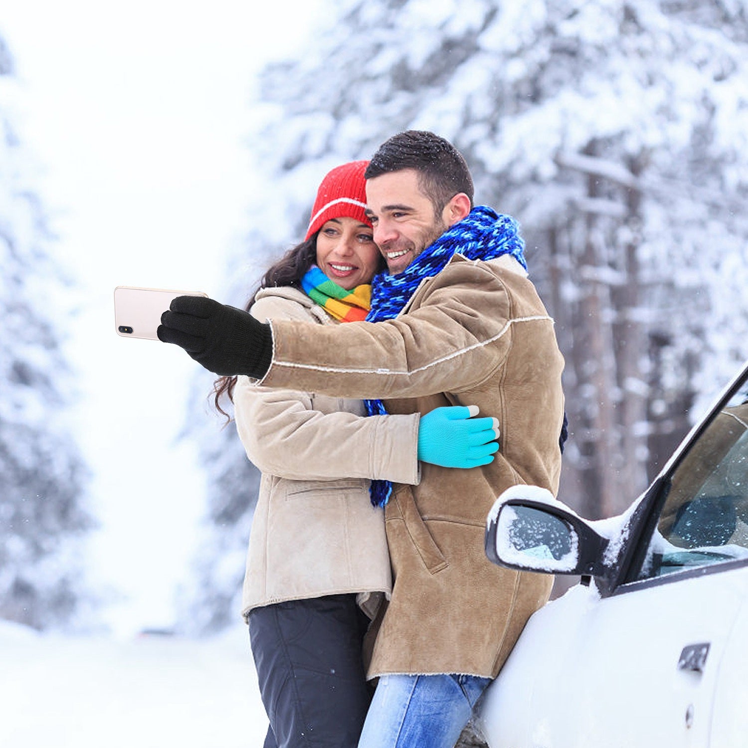 3 Color Options -- 1 Pair Unisex Winter Knit Gloves Touchscreen Outdoor Windproof Cycling Skiing Warm Gloves