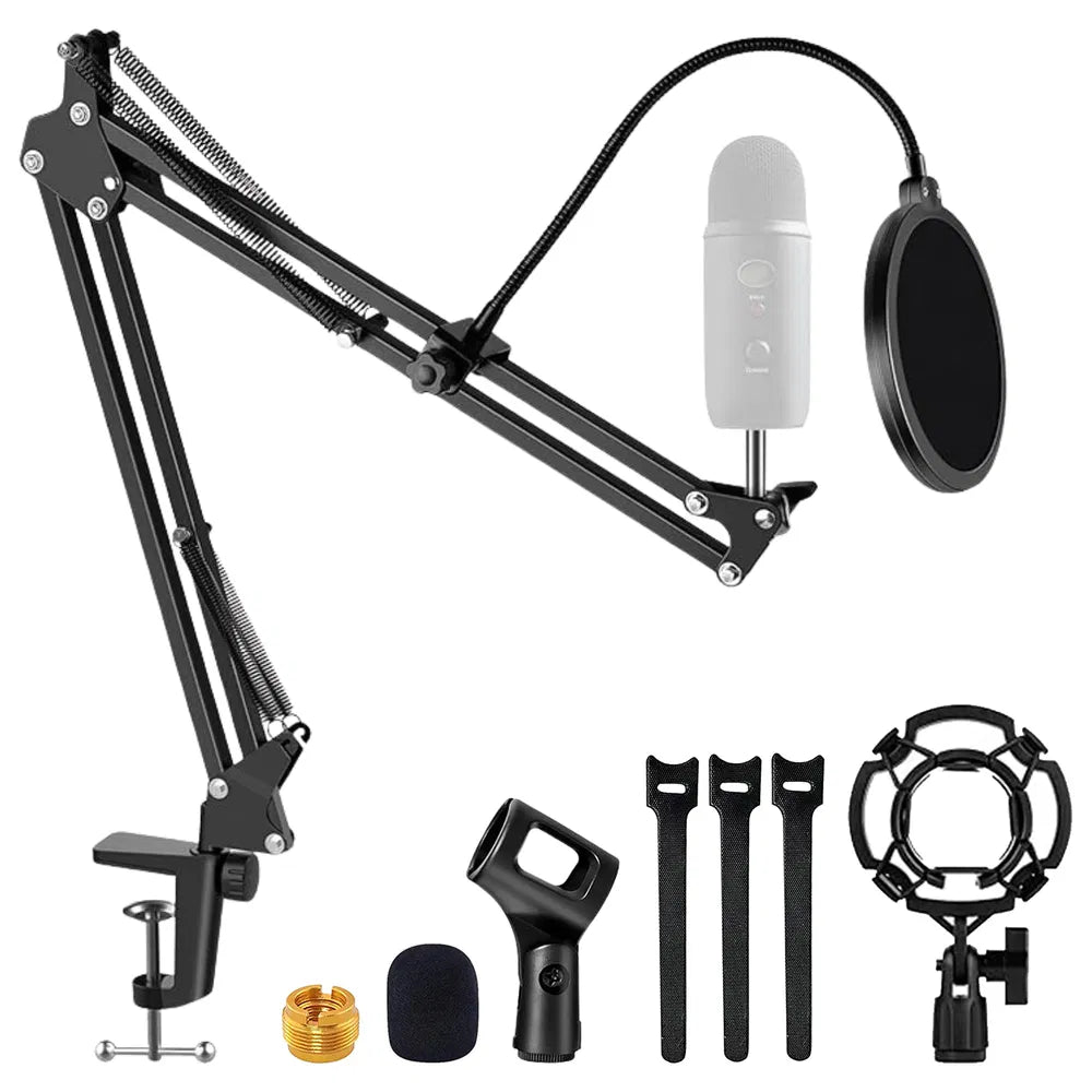 5 Core Microphone Arm Stand Upgraded Adjustable Suspension Boom Scissor Arm Mic Holder With Pop Filter 3/8" To 5/8" Adapter Mic Clip Shock Mount Cable Ties ARM SET 16