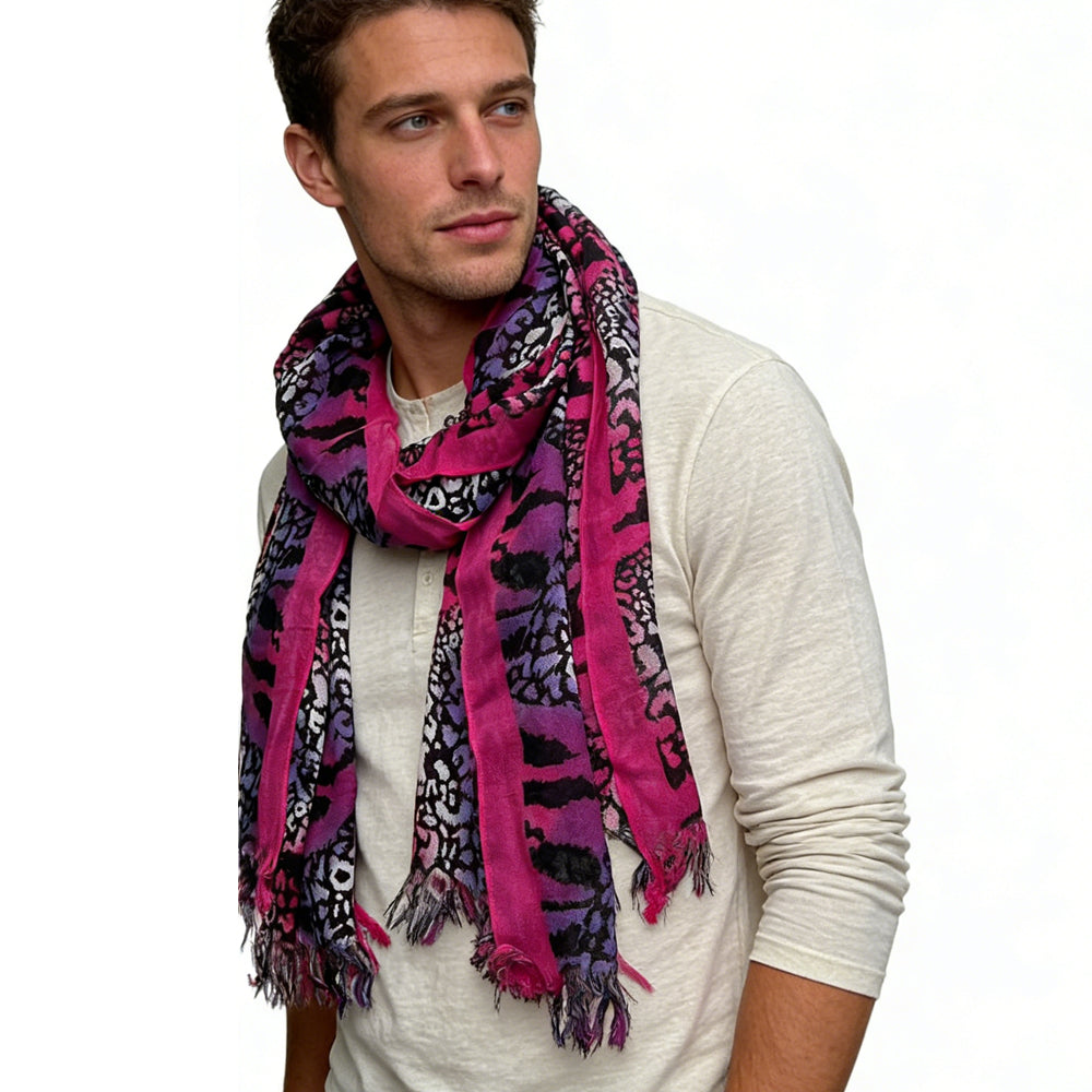 Hot Pink Printed Viscose Scarf - Extra Long Scarf 72inchx22inch