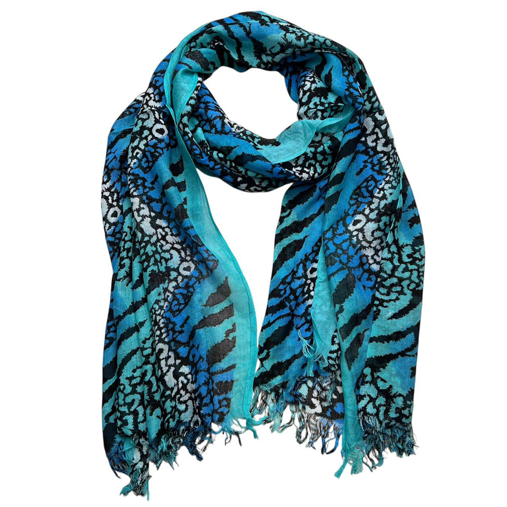 Turquoise Printed Viscose Scarf - Long Boho Scarf 72inchx22inch