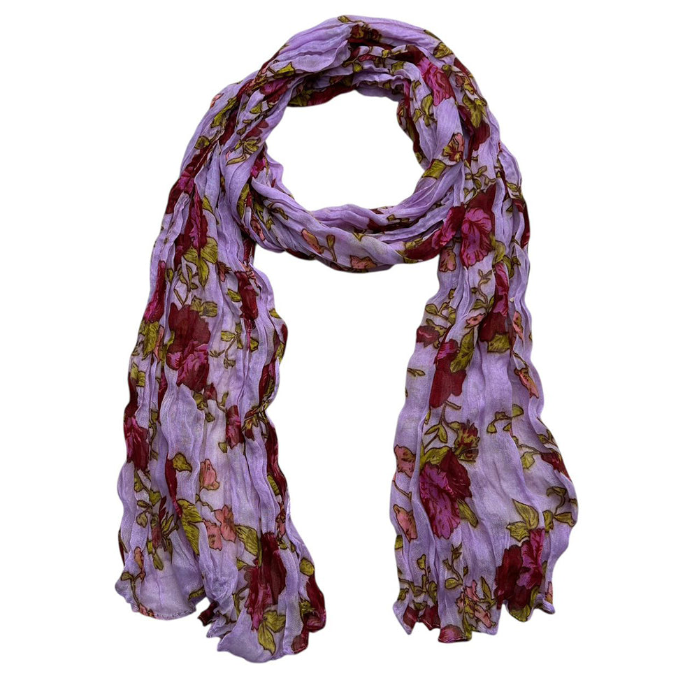 Magenta Printed Polyester Scarf - Crinkle Long Scarf 63inchx23inch