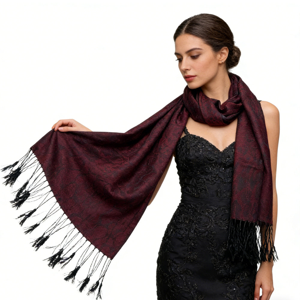 2pcs Floral Romantic Jacquard Florals On Vivid Magenta Long Scarf ,Luxe Look For Evening Wear,Scarf,vacation,daily Life,evening Party,Office Appropriate Subtlety For Women Men