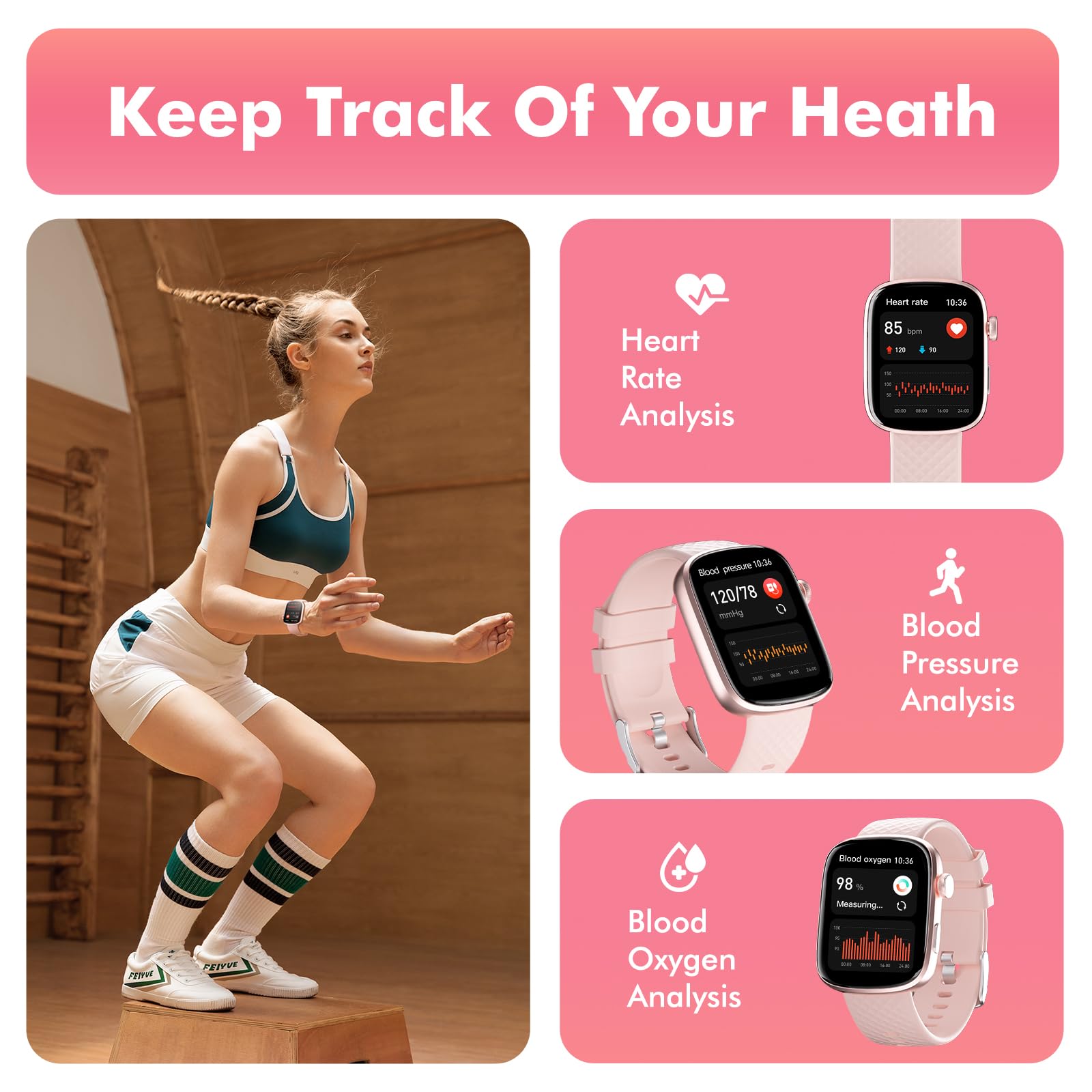 Smart Watch Bluetooth Call &1.95 HD Screen -Heart Rate SpO2 Sleep Monitor, 3ATM Waterproof Fitness Tracker For IoS Android