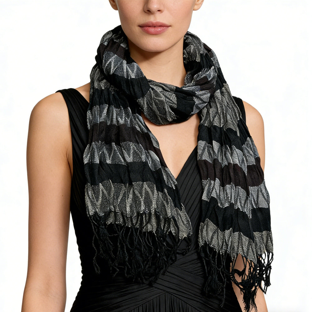 Beige Jacquard Crinkle Scarf - Textured Boho Scarf 66inchx28inch
