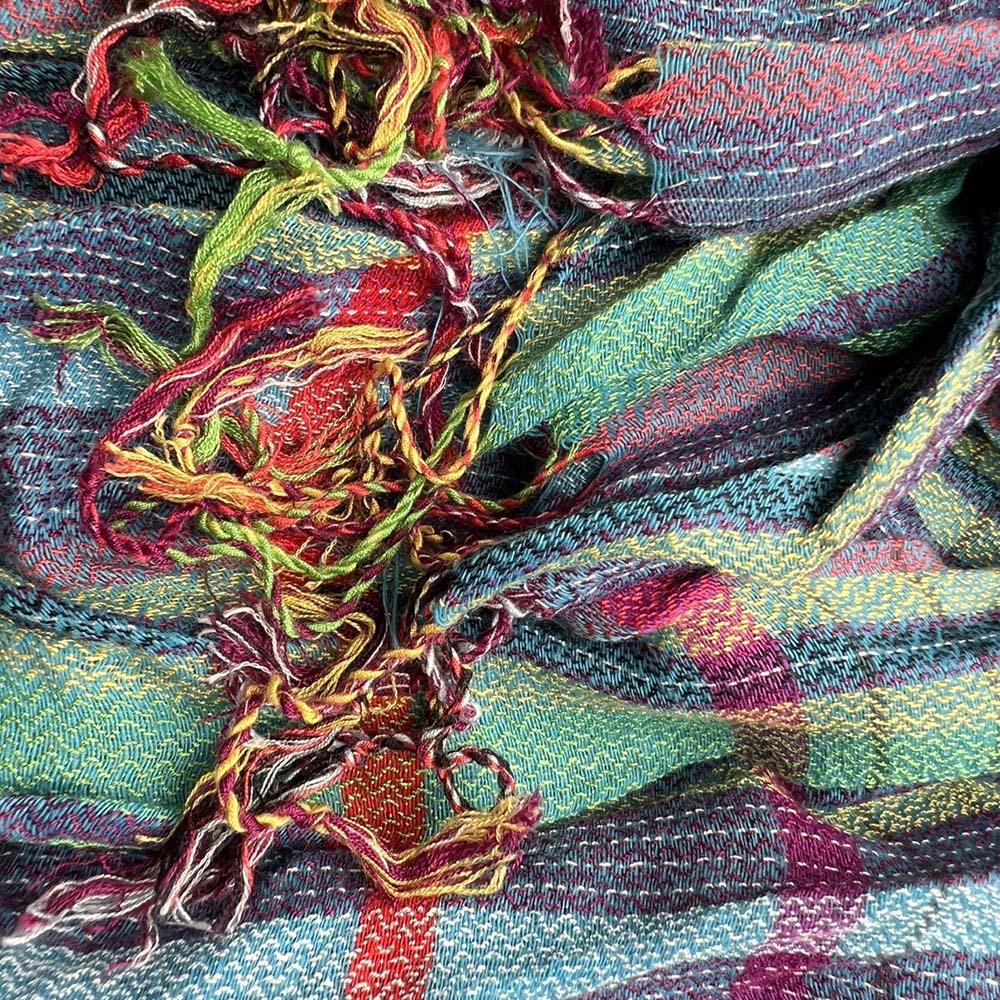 Blue Jacquard Crinkle Scarf - Heavy Textured Scarf 76inchx28inch