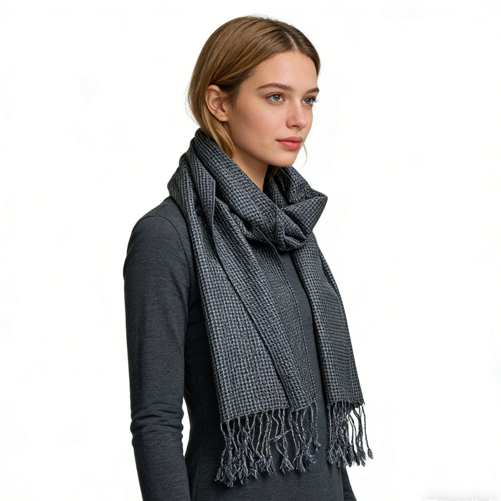2pcs Grey Textured Minimalist Tone-on-tone Jacquard Scarf ,Luxe Look For Evening Wear,Scarf,vacation,daily Life,evening Party,Office Appropriate Subtlety For Women Men