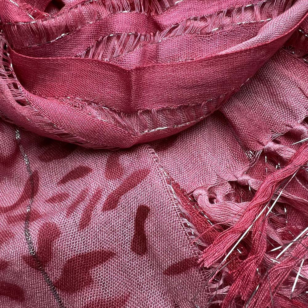 Pink Leopard Viscose Scarf With Metallic Threads - Long Boho Scarf 67inchx24inch