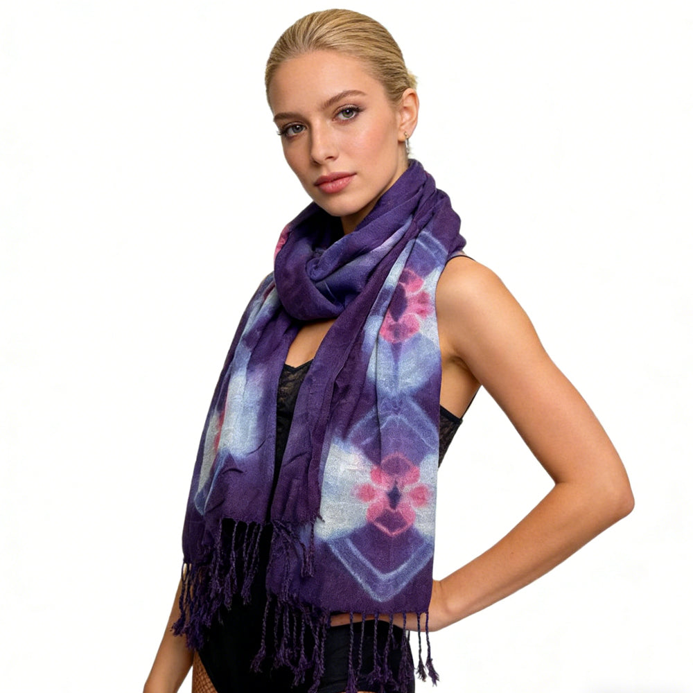 Purple Printed Viscose Scarf - Flowy Boho Scarf 59inchx24inch