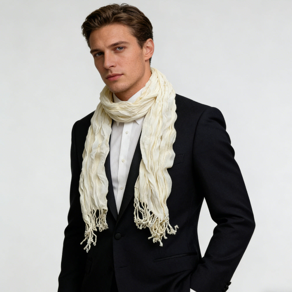White Dyed Crinkle Scarf - Textured Summer Scarf 70x25