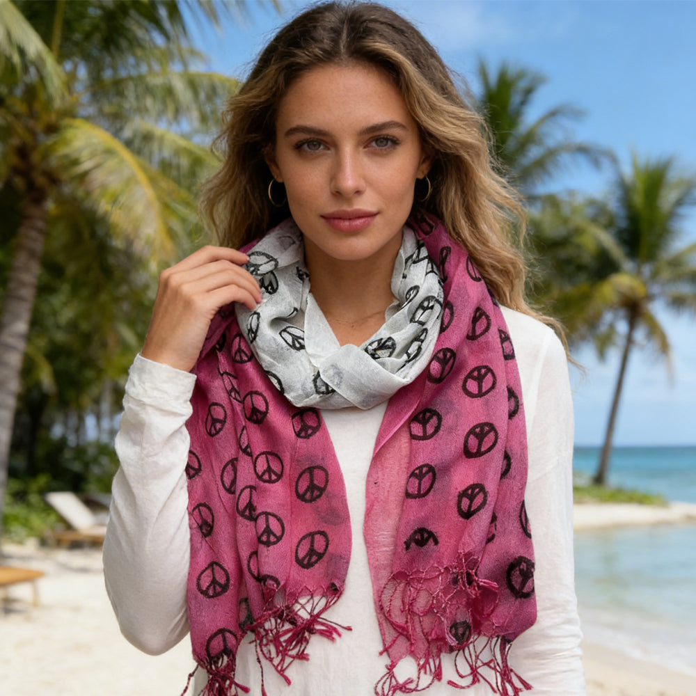 Hot Pink Printed Viscose Scarf - Sheer Summer Scarf 63inchx22inch