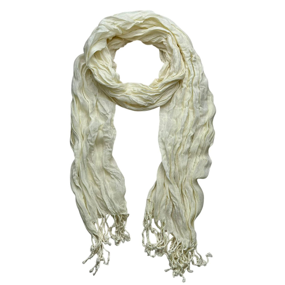 White Dyed Crinkle Scarf - Textured Summer Scarf 70x25